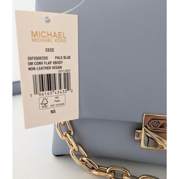 Michael Kors Cece Small Pale Blue Vegan Leather Convertible Flap Crossbody Bag - Picture 10 of 12